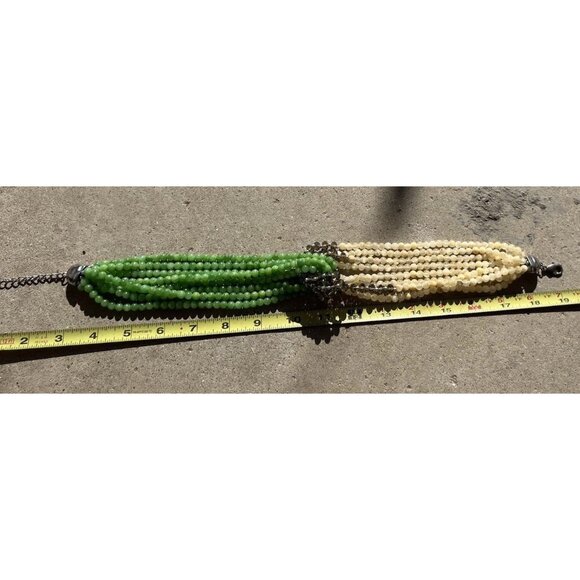 Vintage Green Jade Agate Glass Multi Strand Beaded Women’s Necklace Sz 19” - Picture 7 of 8